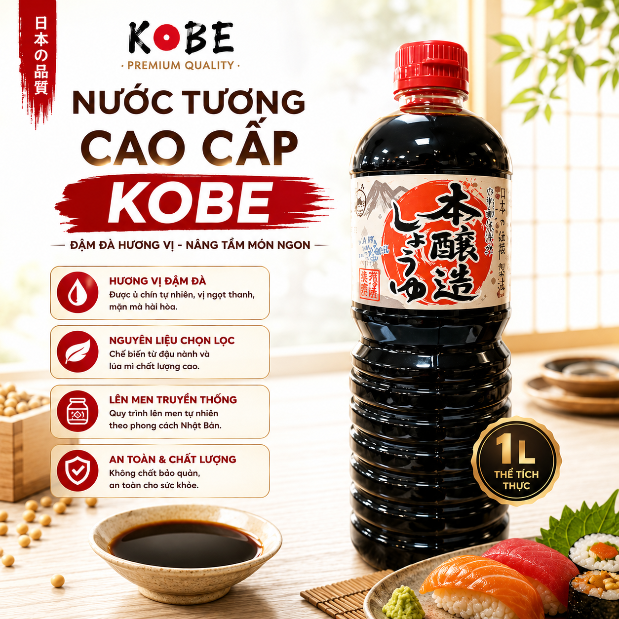 Nước tương cao cấp Kobe chai 1L