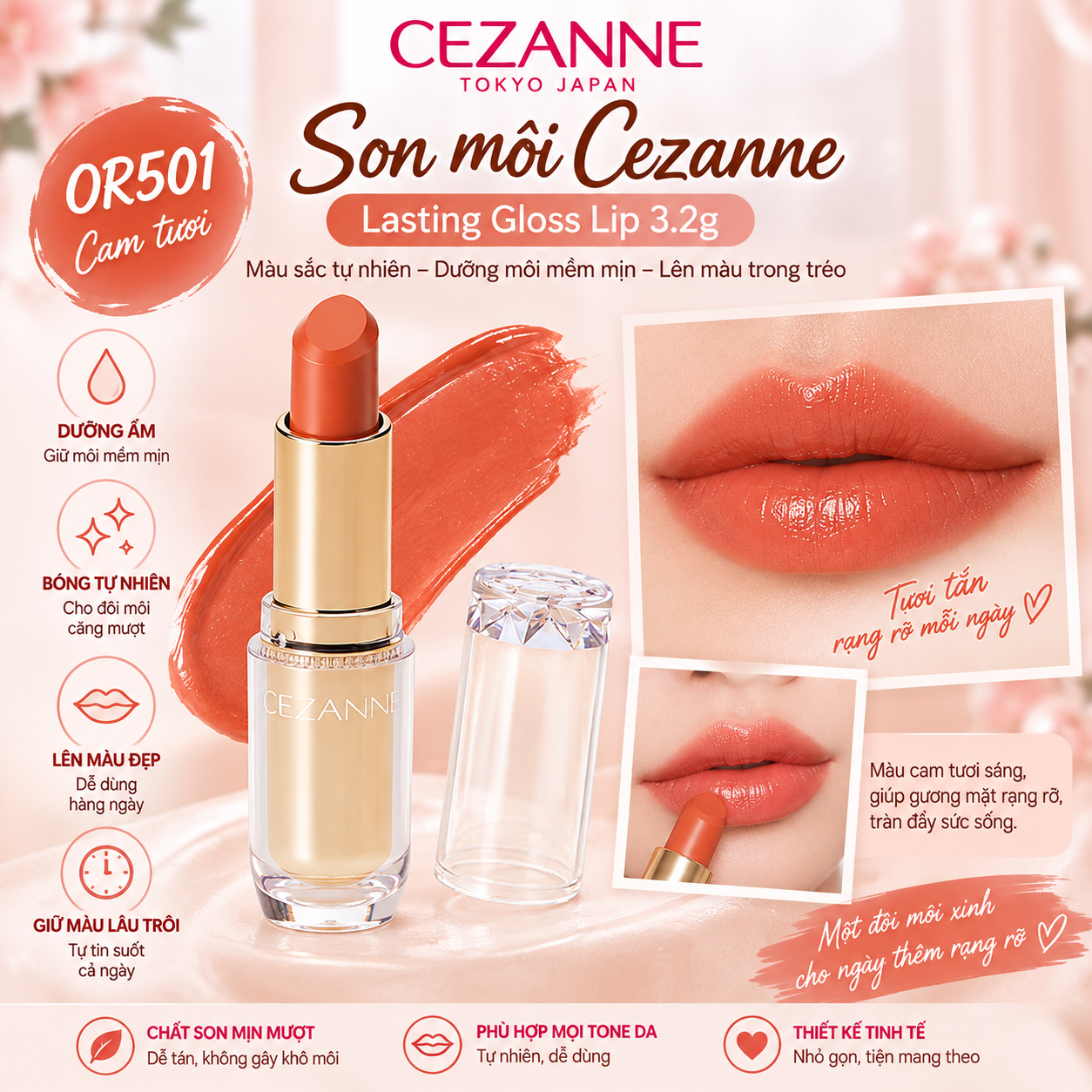 Son môi Cezanna Lasting Gloss Lip bản tint lì thỏi 3.2g
