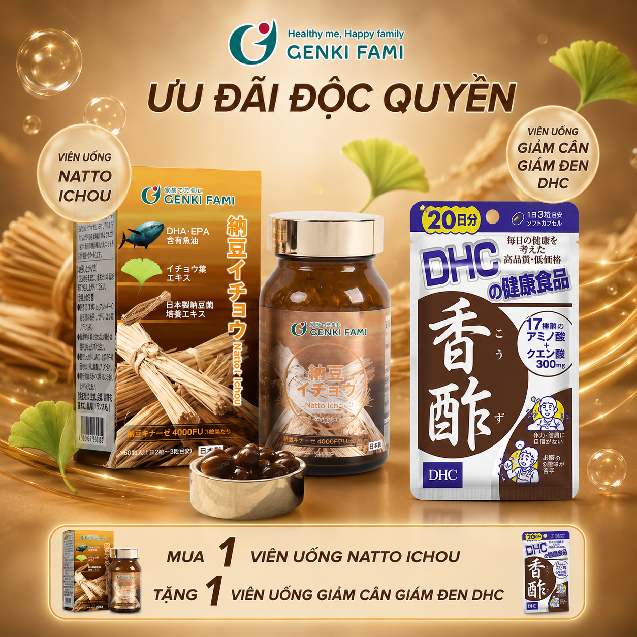 Viên uống chống đột quỵ Genkifami Natto Ichou 90 viên