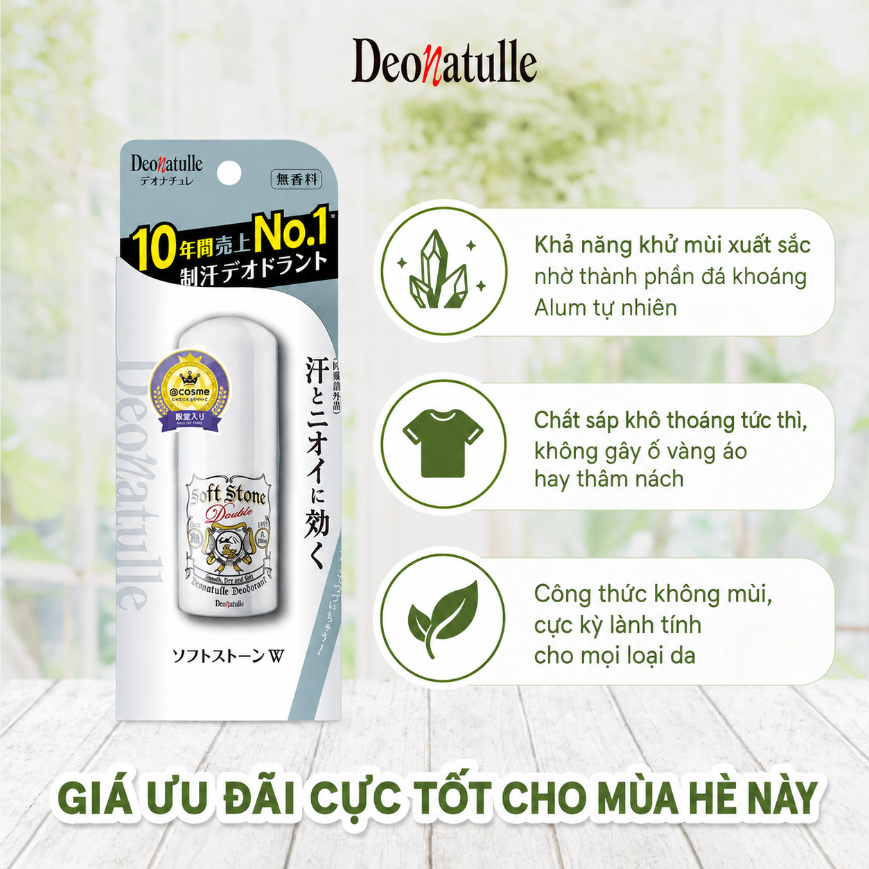 Lăn khử mùi Softstone Double Deonatulle đá khoáng 20g (mẫu mới)