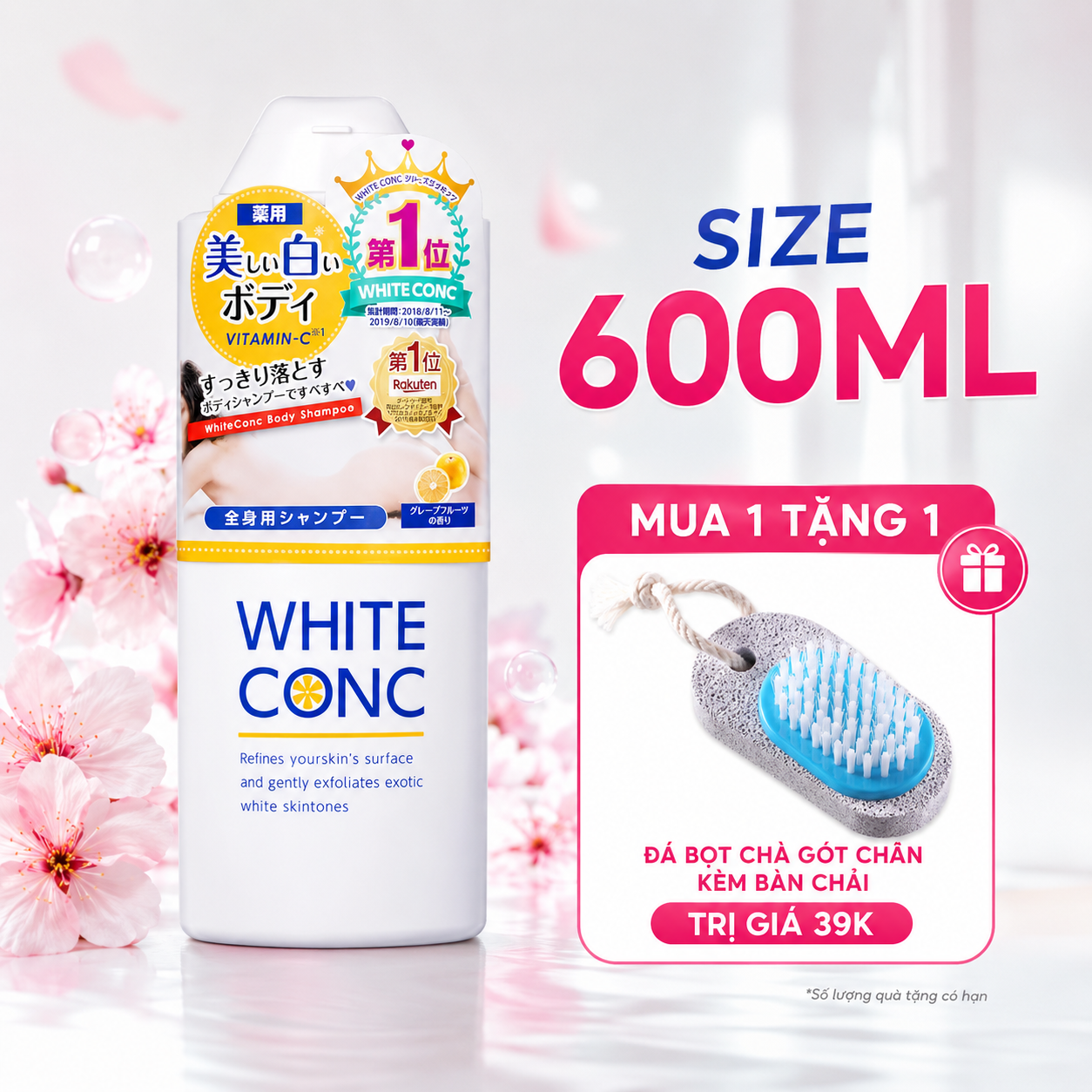 Sữa tắm White Conc Body Shampoo trắng da 600ml