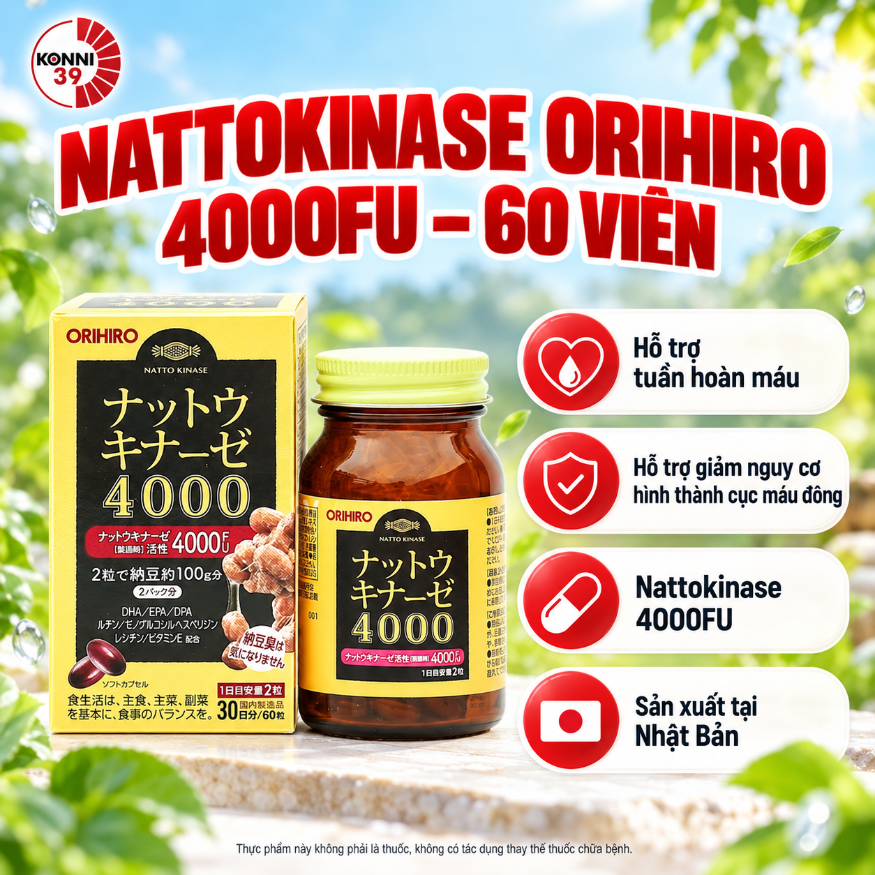 Viên uống hỗ trợ điều trị đột quỵ Orihiro 4000FU 60 viên